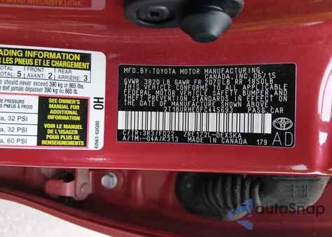 2015 Toyota Corolla S Plus z USA, uszkodzony, nr VIN 2T1BURHE0FC445693